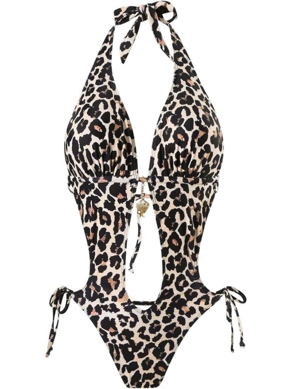 Leopard Print Cut Out Monokini Swimsuit - Backless Tie One Piece Bathing Suit